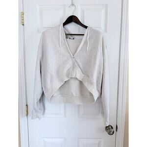 Athleta Forever Fleece Cropped Zip Hoodie Fog Grey XL